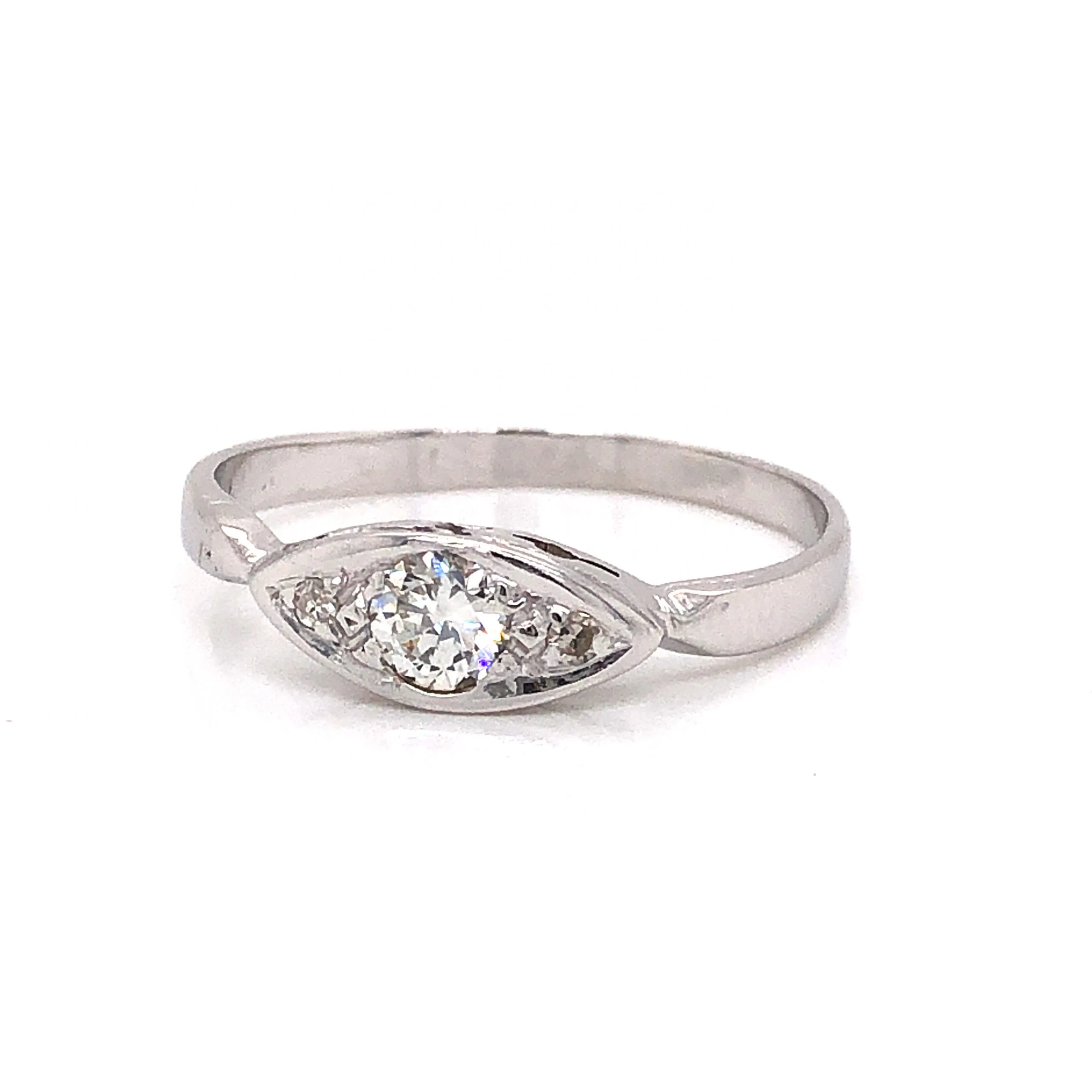 Antique Marquise Shaped Diamond Engagement Ring in 14k White Gold - Image 2