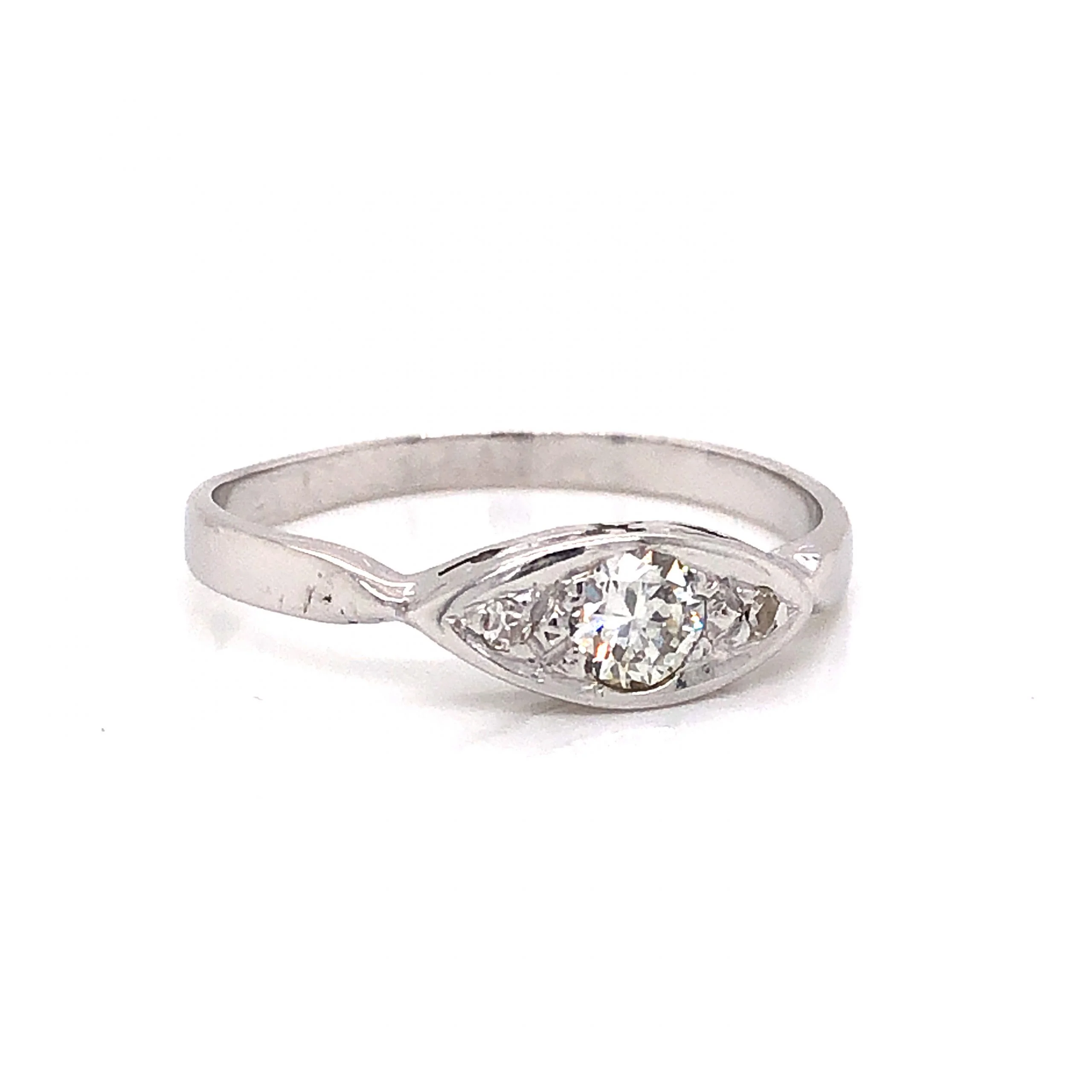 Antique Marquise Shaped Diamond Engagement Ring in 14k White Gold - Image 3