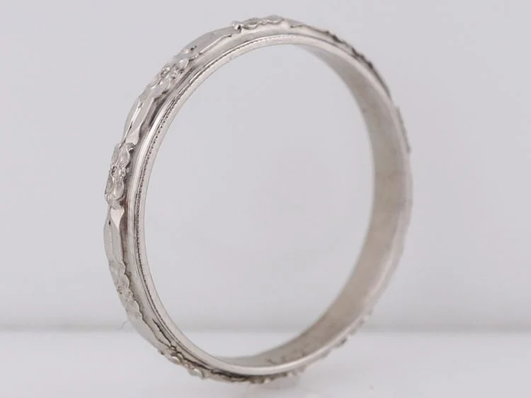 Antique Men's Wedding Band Art Deco Orange Blossom in 14k White Gold - Image 3