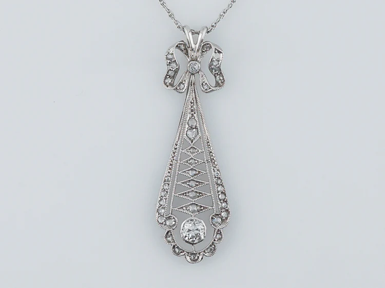 Antique Necklace Art Deco .29 Old European Cut Diamond in Platinum - Image 2