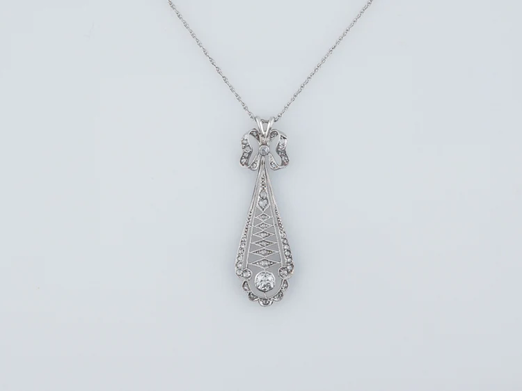 Antique Necklace Art Deco .29 Old European Cut Diamond in Platinum - Image 3