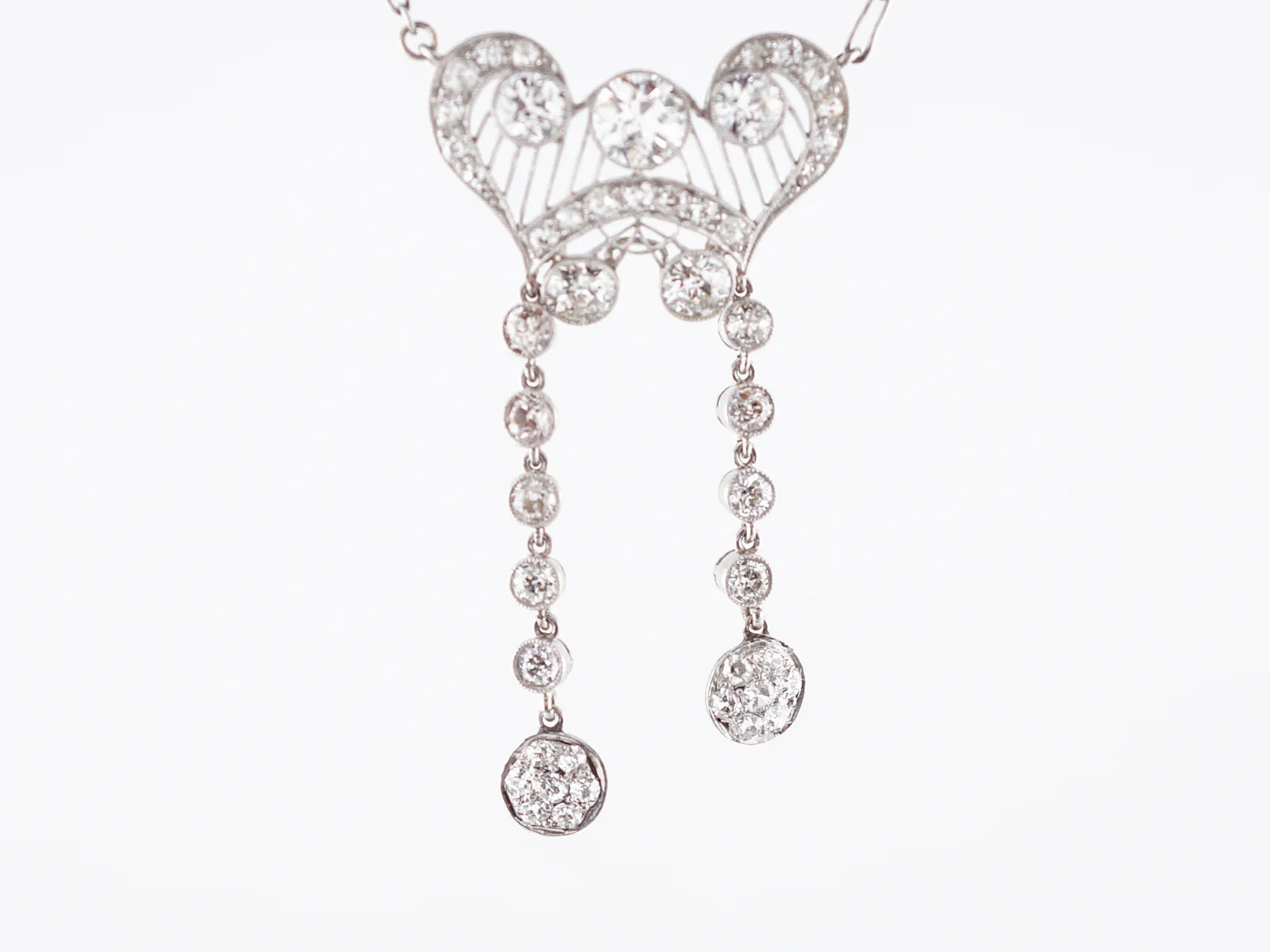 Antique Necklace Art Deco 3.37 carat Old European Cut Diamonds in Platinum - Image 2