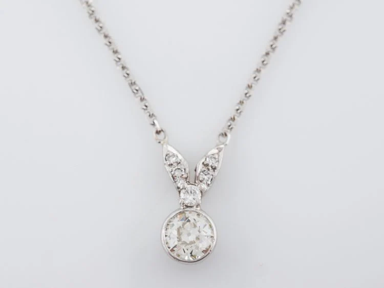 Antique Necklace Art Deco .81 Old European & Single Cut Diamonds in 14k White Gold - Image 3