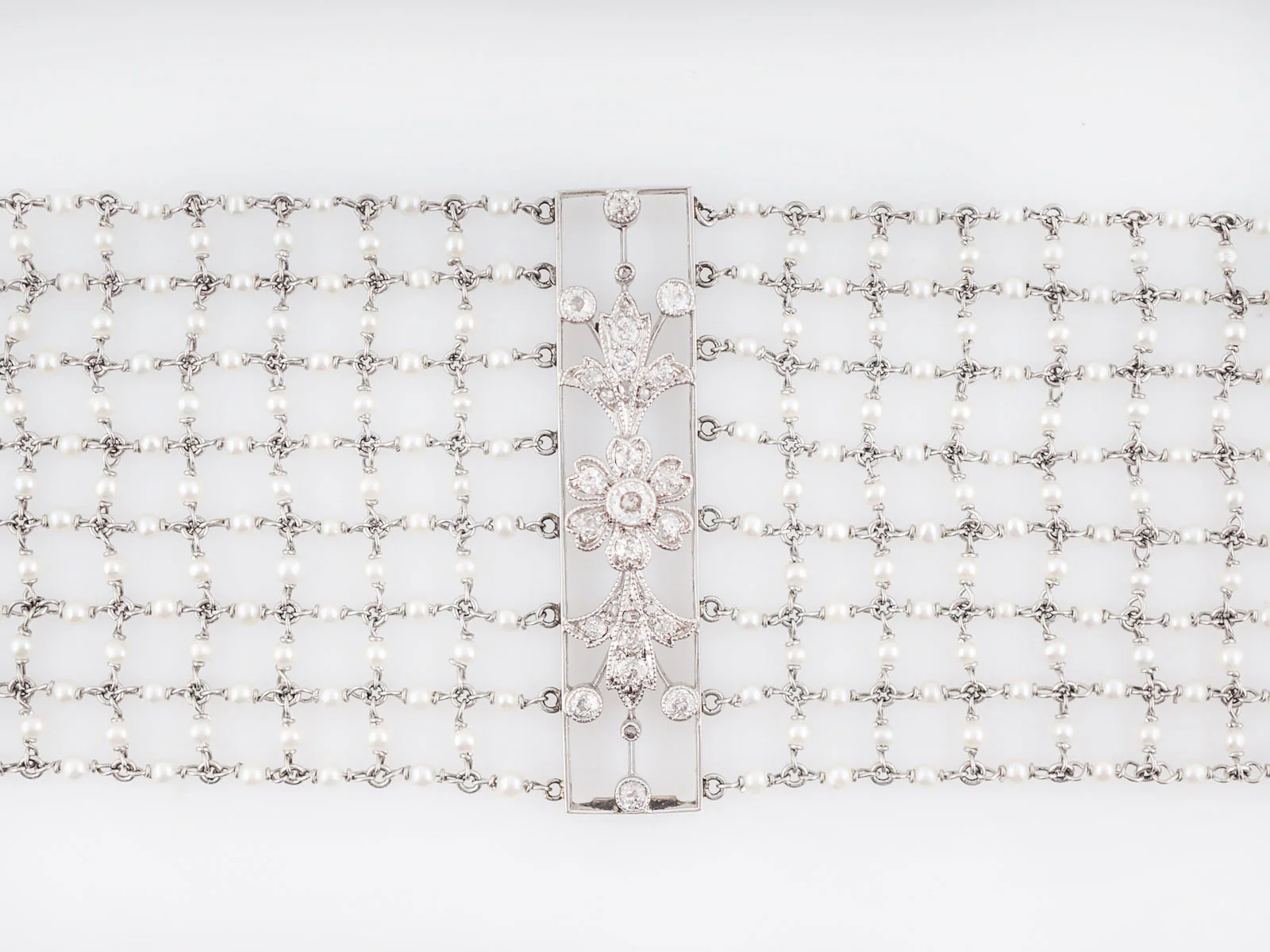 Antique Choker Necklace Edwardian 1.37 Old European Cut Diamonds & Pearls in Platinum