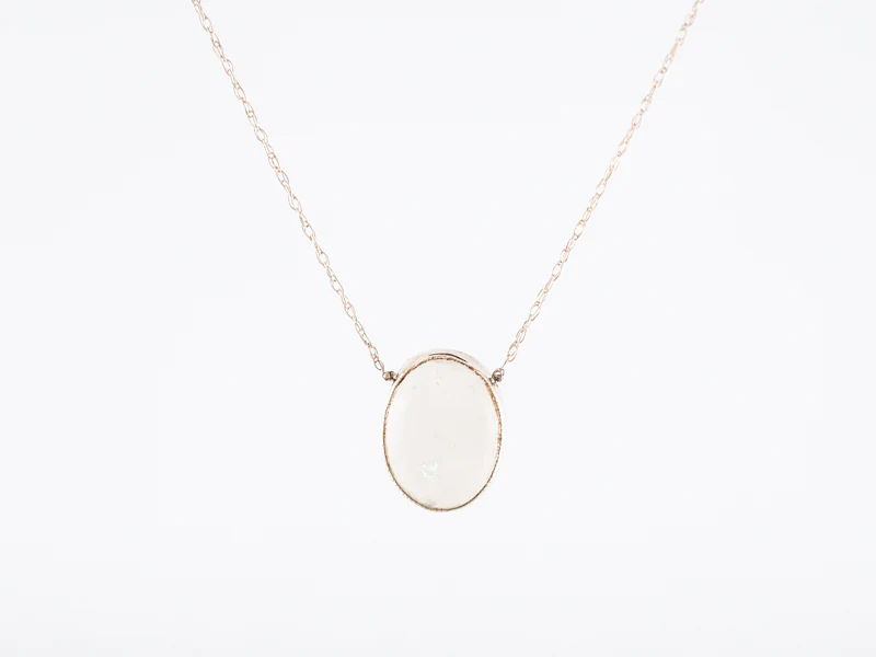 Antique Necklace Victorian 1.52 Cabochon Cut Opal in 14k Yellow Gold