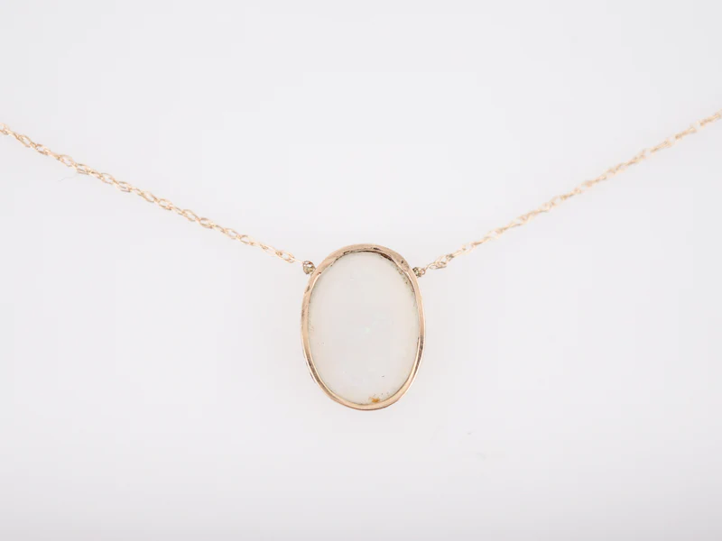 Antique Necklace Victorian 1.52 Cabochon Cut Opal in 14k Yellow Gold - Image 3