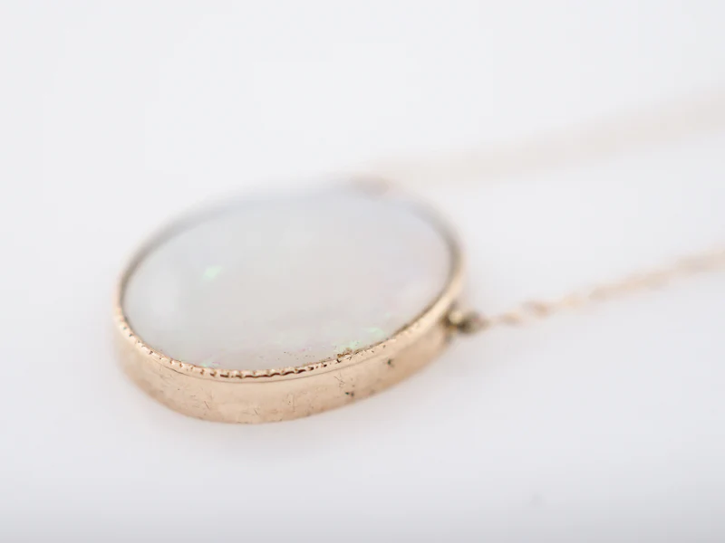 Antique Necklace Victorian 1.52 Cabochon Cut Opal in 14k Yellow Gold - Image 4
