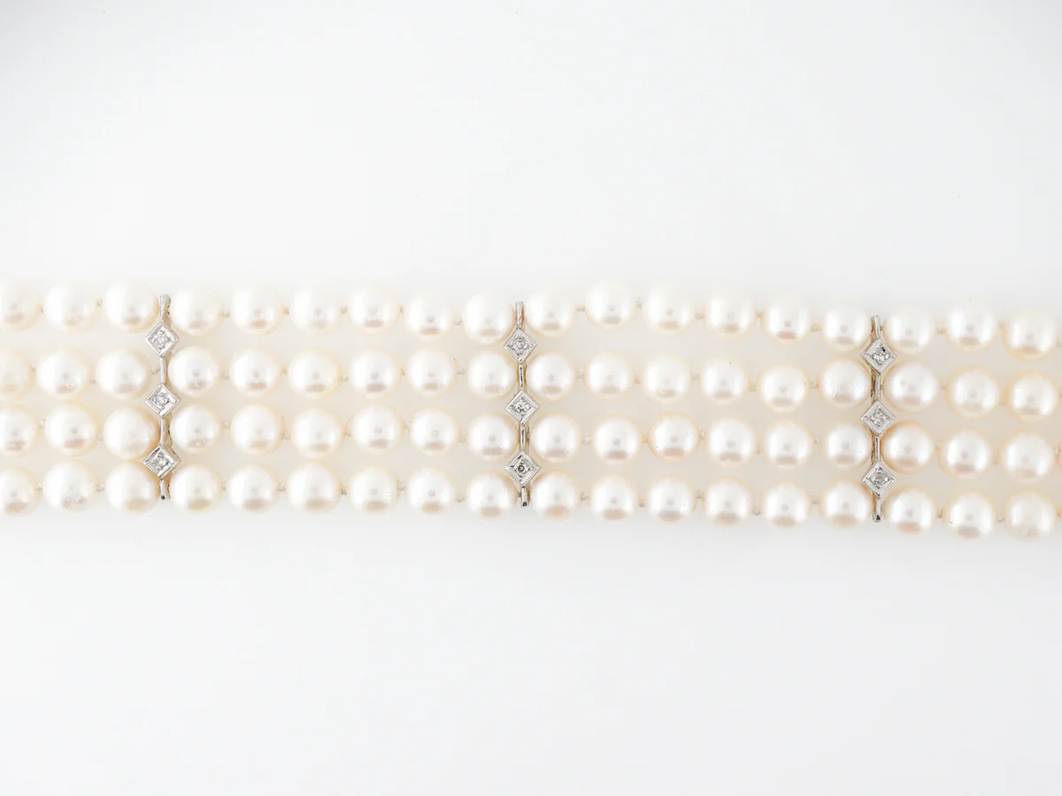 Antique Pearl & Diamond Bracelet in 14k White Gold