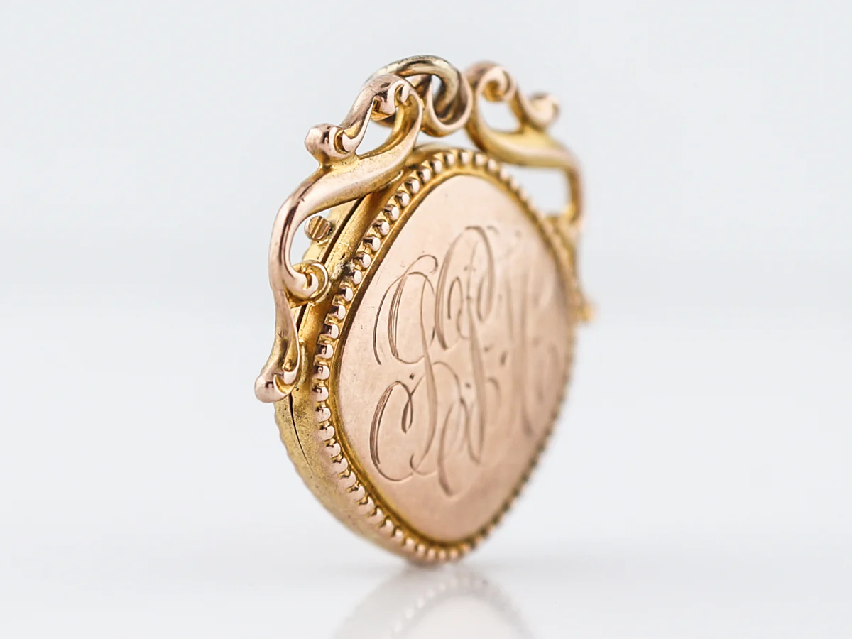 Antique Pendant Charm Engraved Locket Victorian in 14k Rose Gold - Image 3