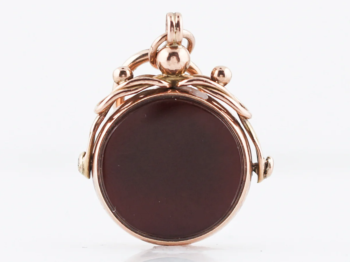 Antique Pendant Charm Victorian Blood Stone & Agate in 14k Rose Gold - Image 2