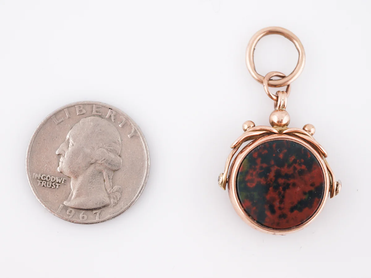 Antique Pendant Charm Victorian Blood Stone & Agate in 14k Rose Gold - Image 3