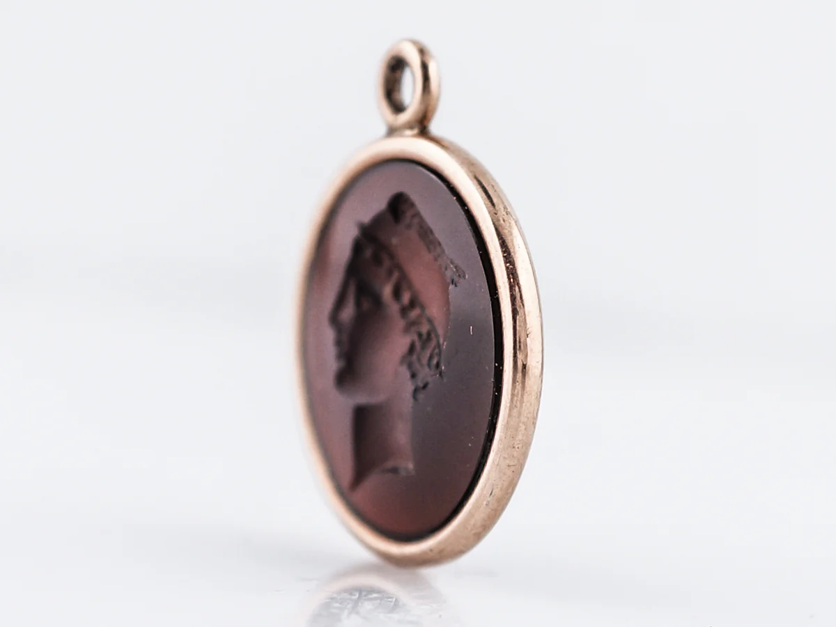 Antique Pendant Charm Victorian Carved Intaglio Agate in 14k Rose Gold - Image 2