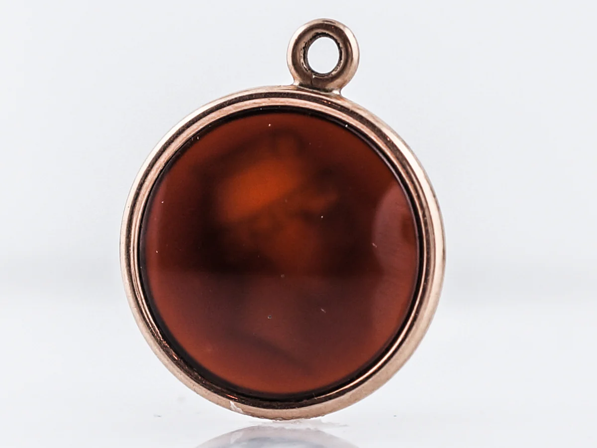 Antique Pendant Charm Victorian Carved Intaglio Agate in 14k Rose Gold - Image 3
