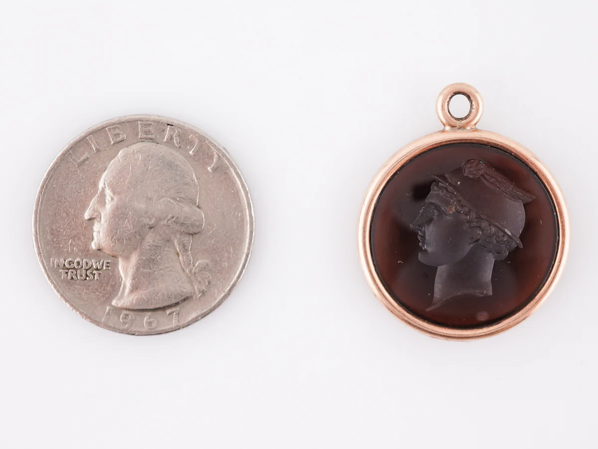 Antique Pendant Charm Victorian Carved Intaglio Agate in 14k Rose Gold - Image 4