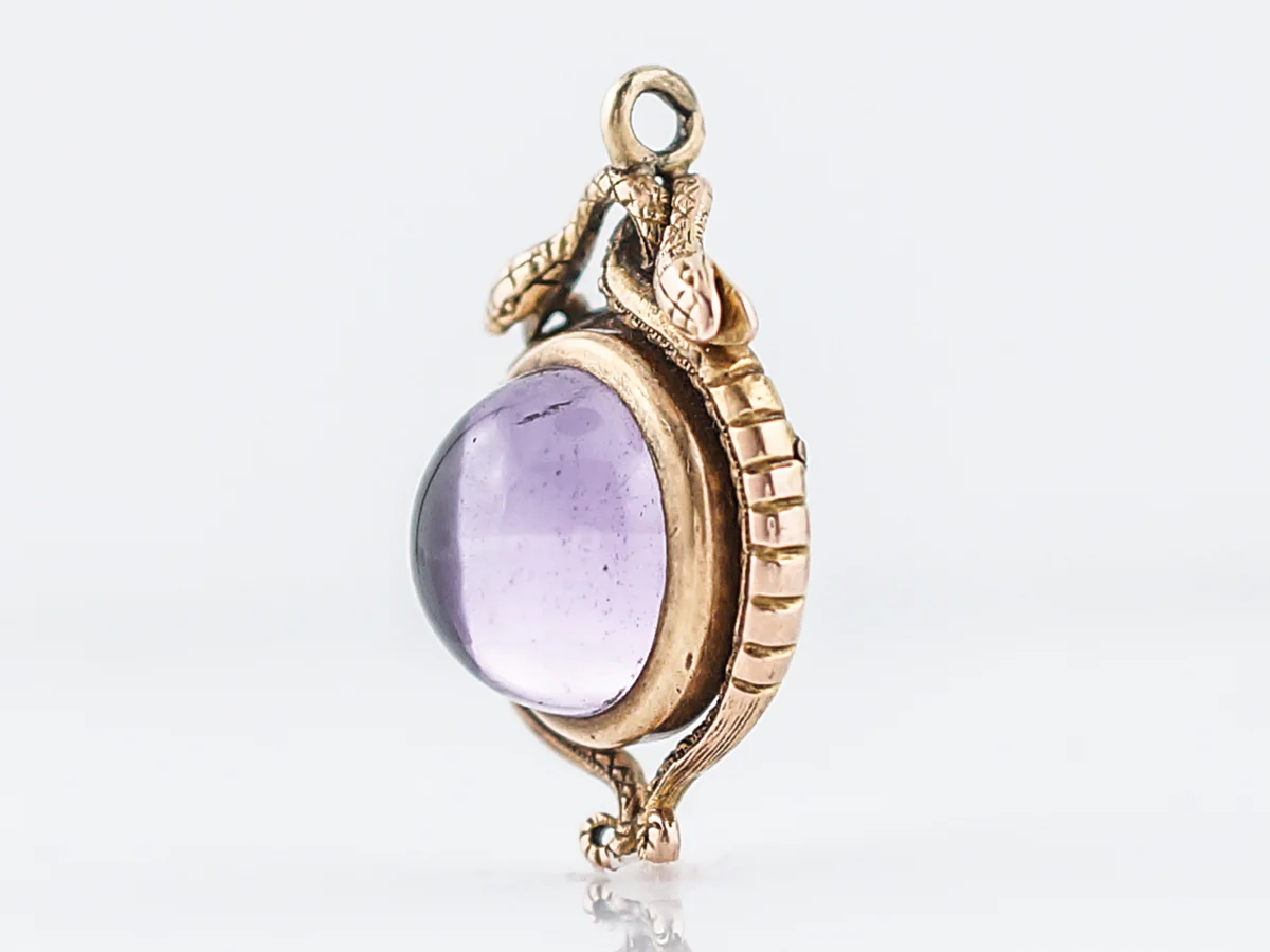 Antique Pendant Snake Charm Victorian 7.60 Cabochon Cut Amethyst in 18k Yellow Gold - Image 2