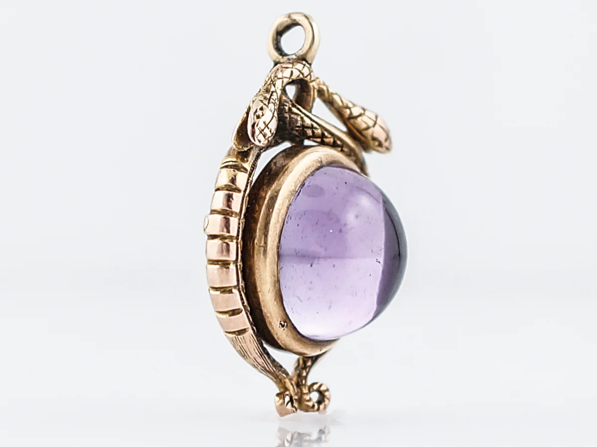 Antique Pendant Snake Charm Victorian 7.60 Cabochon Cut Amethyst in 18k Yellow Gold - Image 3