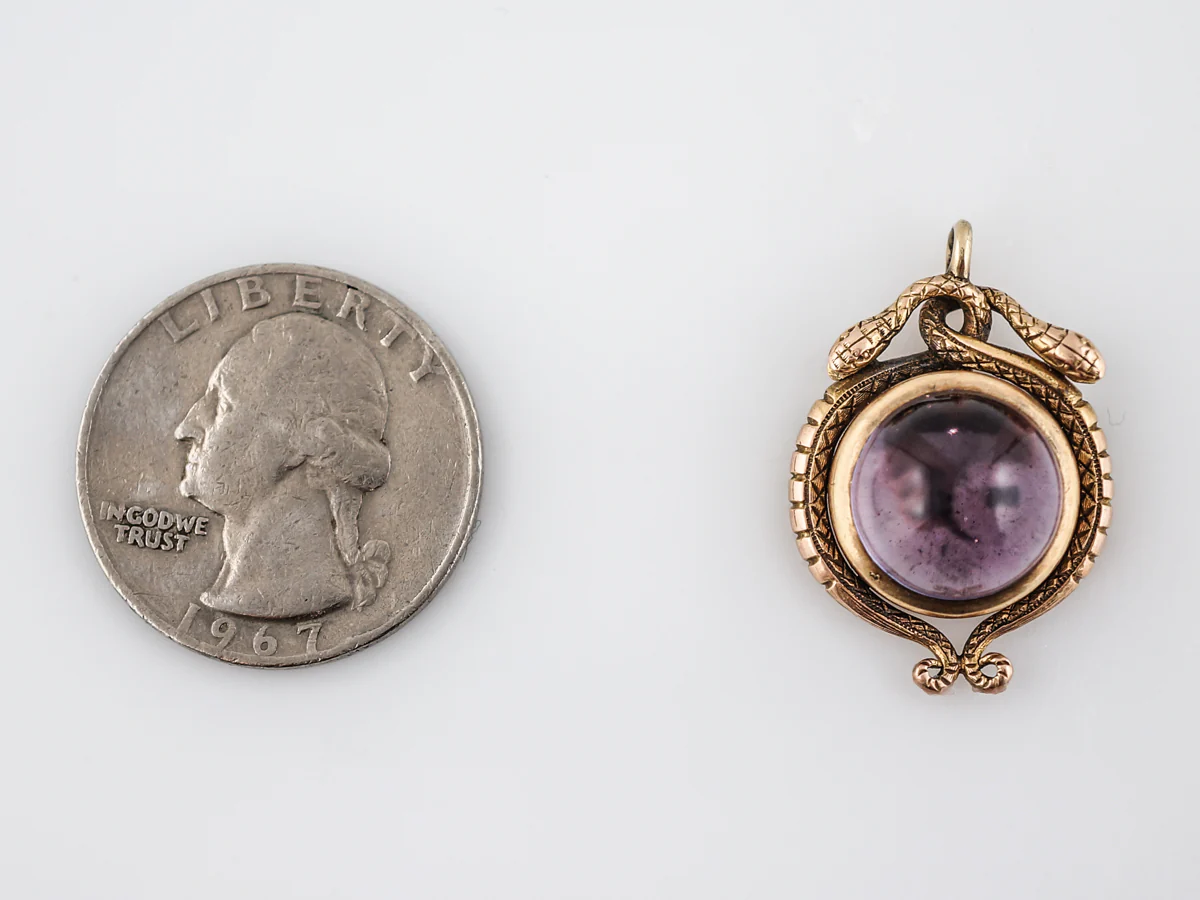 Antique Pendant Snake Charm Victorian 7.60 Cabochon Cut Amethyst in 18k Yellow Gold - Image 5