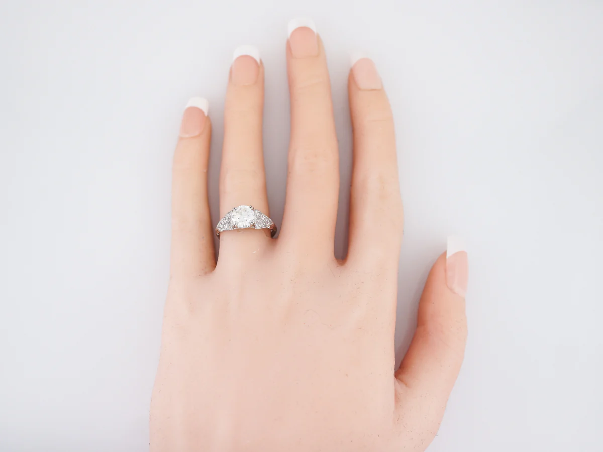 Antique Platinum Engagement Ring w/ 1.25 Carat European Diamond - Image 6