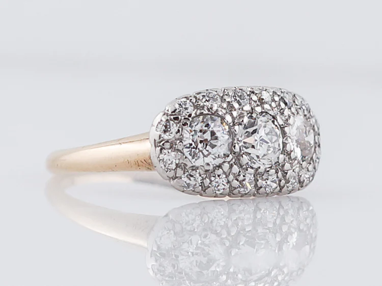Antique Right Hand Ring Art Deco 1.01 Old European Cut Diamonds in 14k Yellow Gold & Platinum - Image 2
