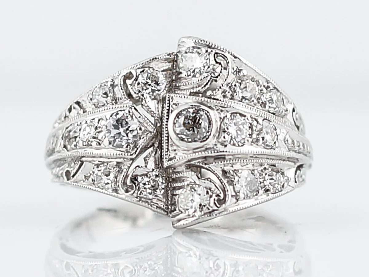 Antique Right Hand Ring Art Deco 1.02 Old European Cut Diamonds in Platinum - Image 2