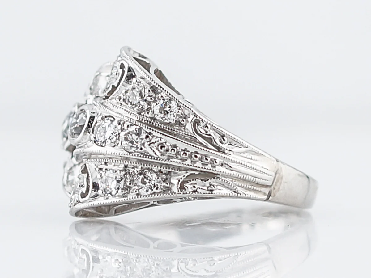Antique Right Hand Ring Art Deco 1.02 Old European Cut Diamonds in Platinum - Image 3