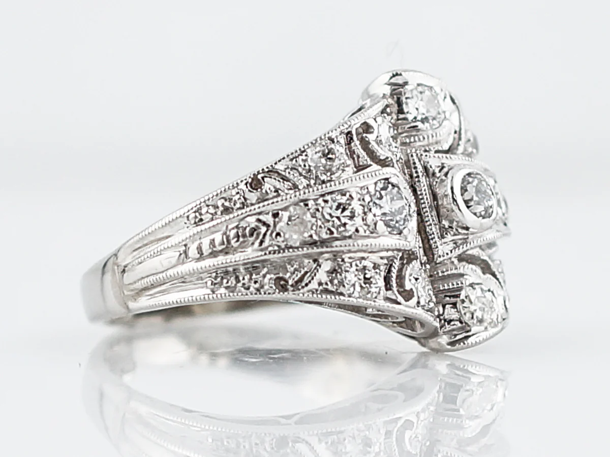 Antique Right Hand Ring Art Deco 1.02 Old European Cut Diamonds in Platinum - Image 4