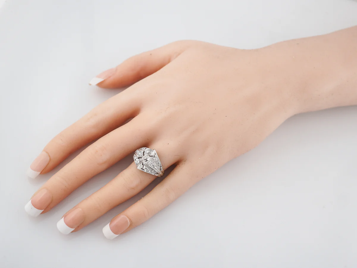 Antique Right Hand Ring Art Deco 1.02 Old European Cut Diamonds in Platinum - Image 9