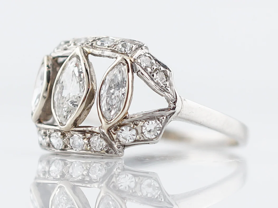 Antique Right Hand Ring Art Deco 1.11 Marquis & Single Cut Diamonds in Platinum - Image 2