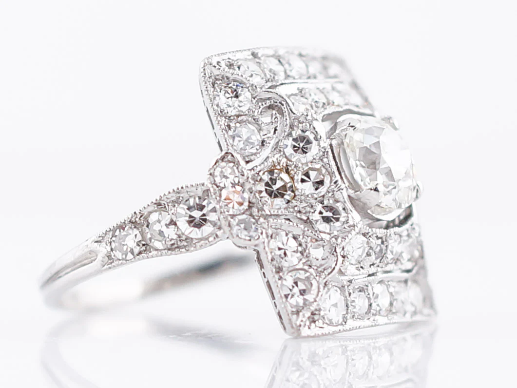 Antique Right Hand Ring Art Deco 1.68 Carat of Old Mine Cushion & Single Cut Diamonds in Platinum - Image 2