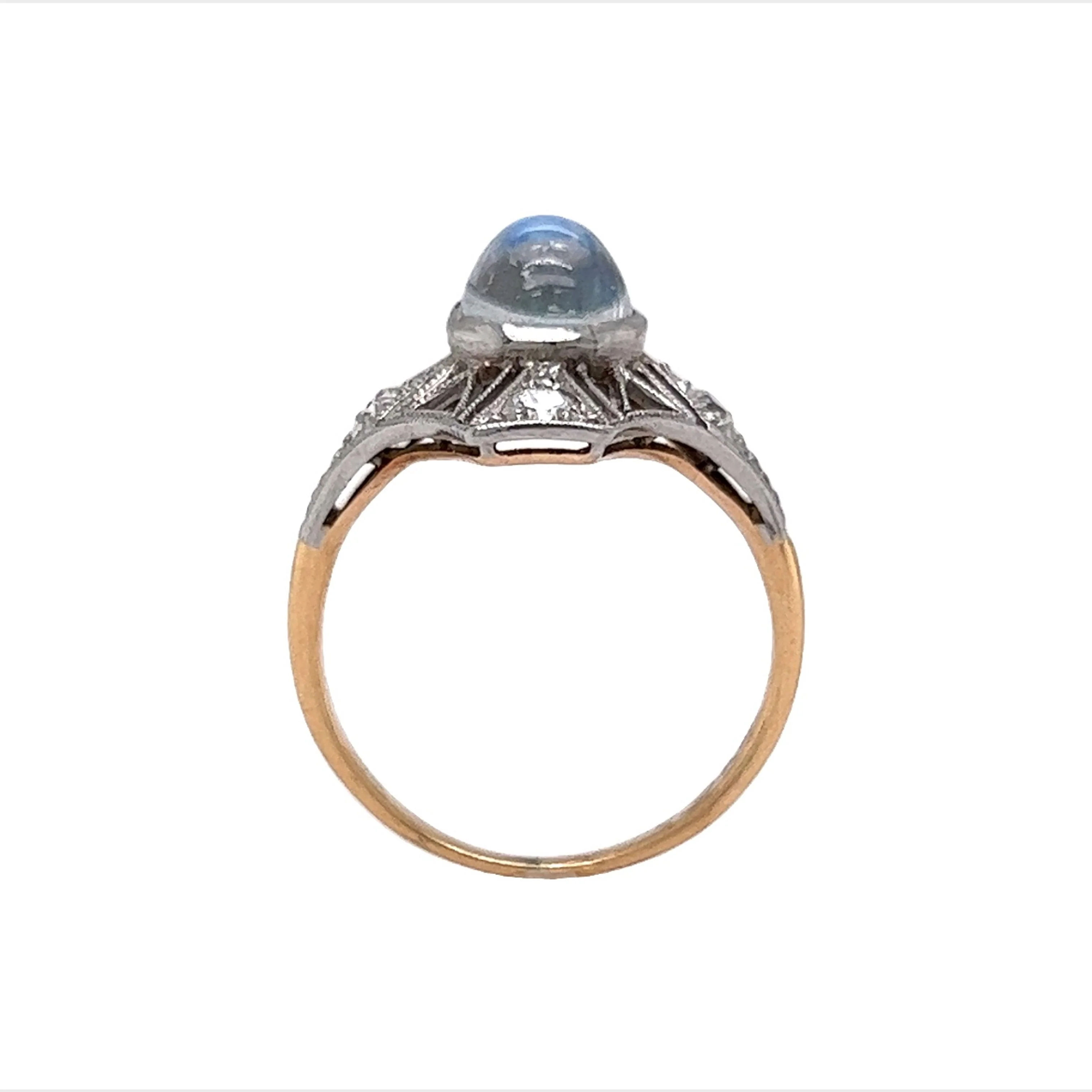 Antique Right Hand Ring Art Deco Moonstone in Platinum & 14k Yellow Gold - Image 4