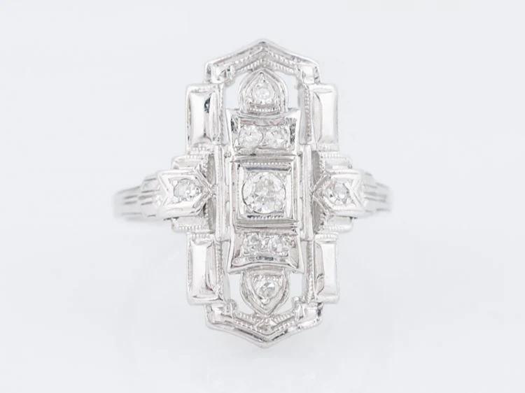 Antique Right Hand Ring Art Deco .18 Old European & Single Cut Diamond in 18k White Gold