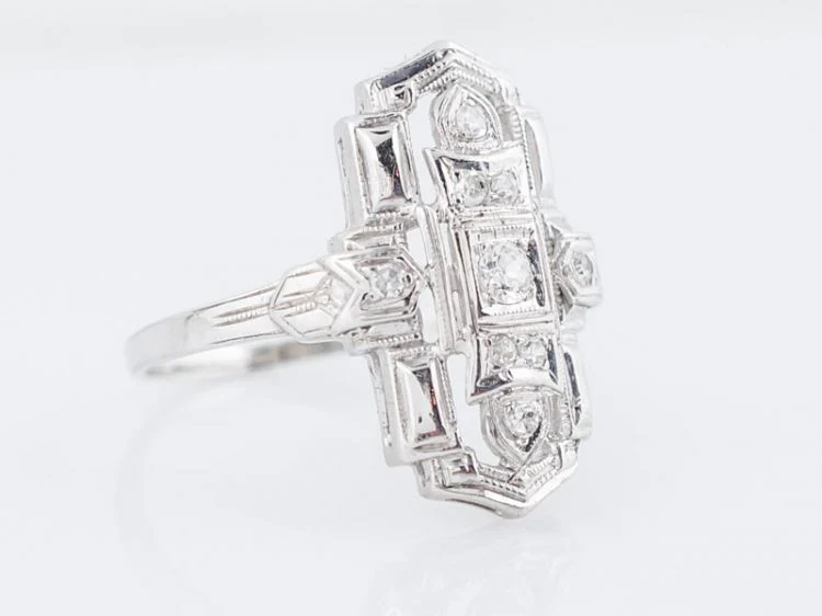 Antique Right Hand Ring Art Deco .18 Old European & Single Cut Diamond in 18k White Gold - Image 2