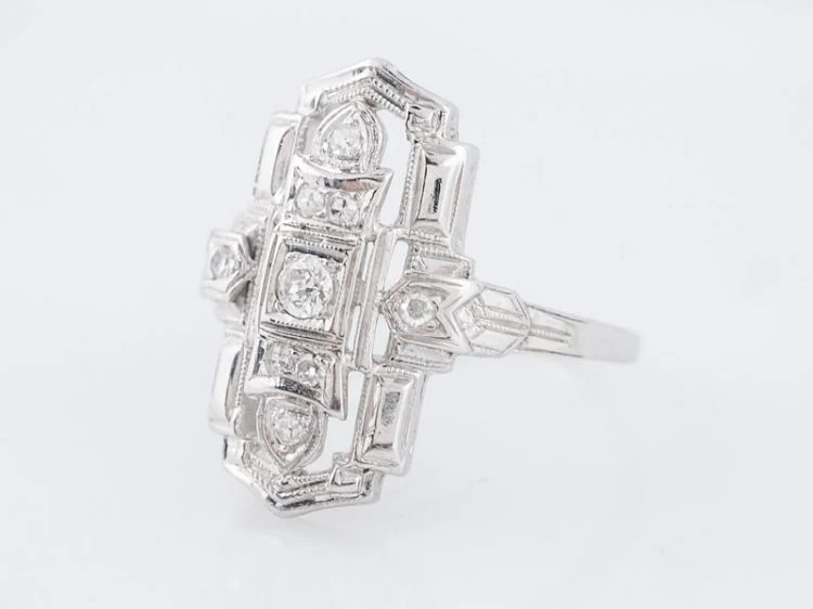 Antique Right Hand Ring Art Deco .18 Old European & Single Cut Diamond in 18k White Gold - Image 3
