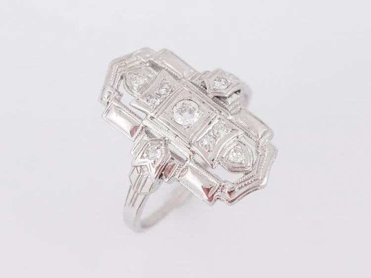 Antique Right Hand Ring Art Deco .18 Old European & Single Cut Diamond in 18k White Gold - Image 4