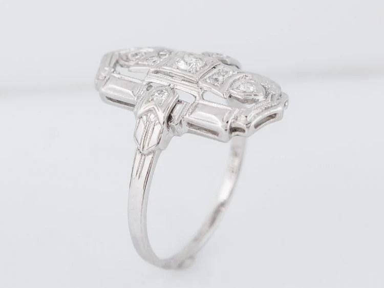 Antique Right Hand Ring Art Deco .18 Old European & Single Cut Diamond in 18k White Gold - Image 5