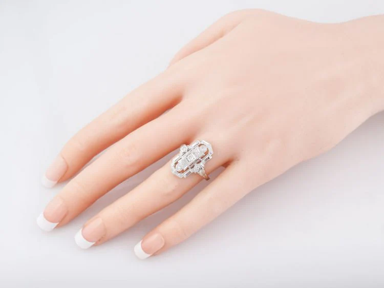 Antique Right Hand Ring Art Deco .18 Old European & Single Cut Diamond in 18k White Gold - Image 7