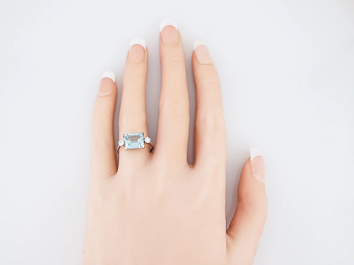 ***RTV***Antique Right Hand Ring Art Deco 2.71 Emerald Cut Aquamarine in Platinum - Image 7