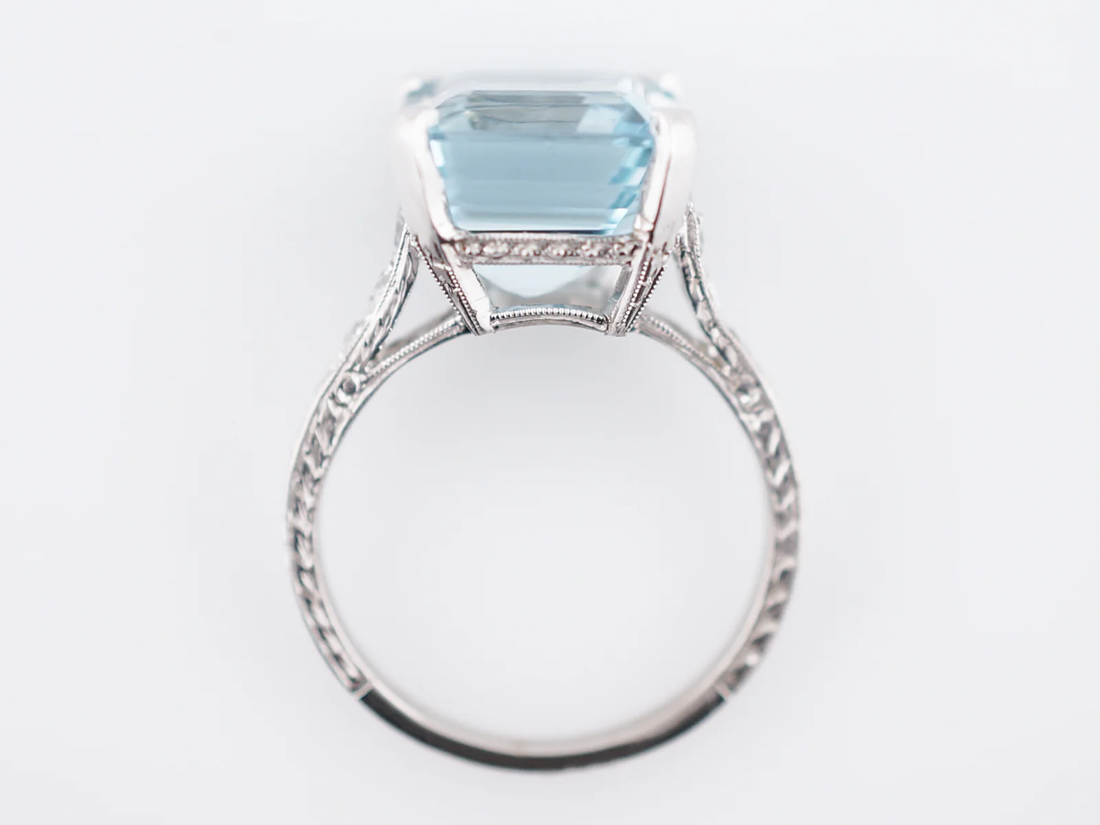 Antique Right Hand Ring Art Deco 5.04 Square Step Cut Aquamarine & Diamonds in Platinum - Image 6