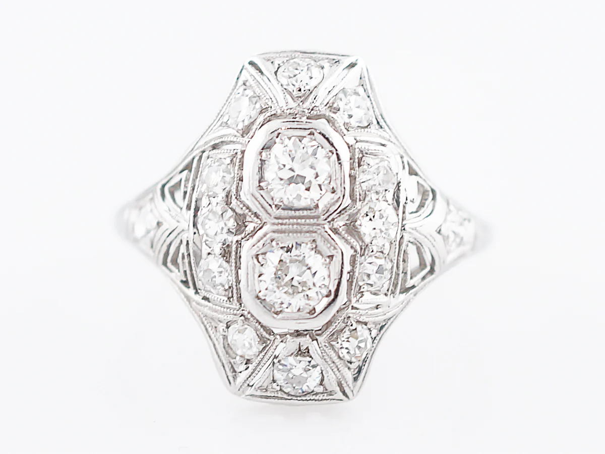 Antique Right Hand Ring Art Deco .64 Single & Old European Cut Diamonds in Platinum