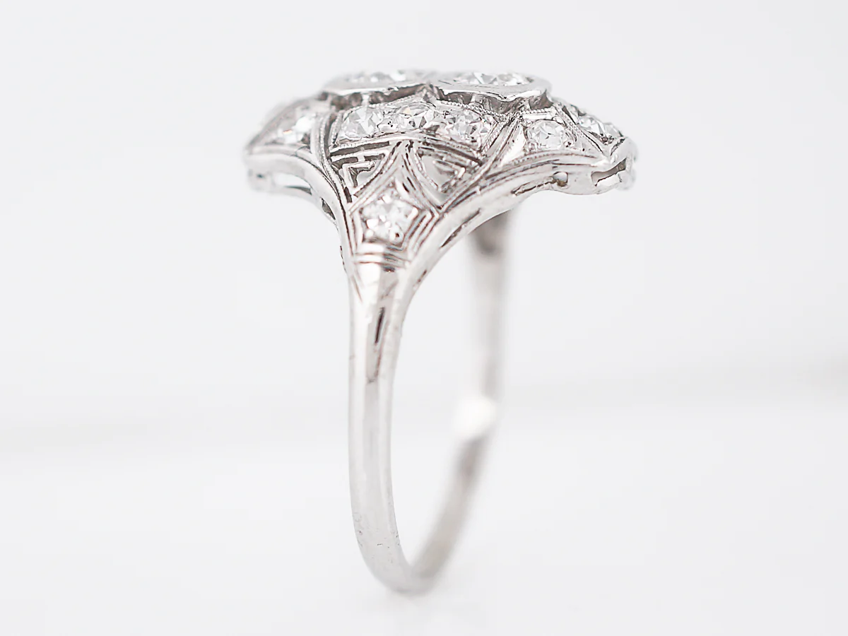 Antique Right Hand Ring Art Deco .64 Single & Old European Cut Diamonds in Platinum - Image 5
