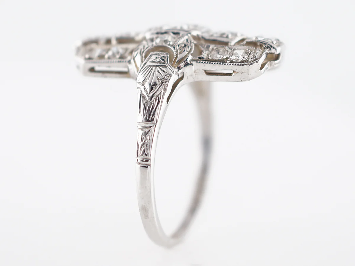 Antique Right Hand Ring Art Deco .78 Round Cut Diamonds in 18k White Gold - Image 5