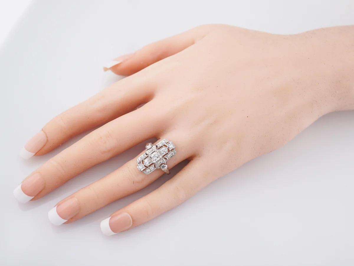 Antique Right Hand Ring Art Deco .78 Round Cut Diamonds in 18k White Gold - Image 7