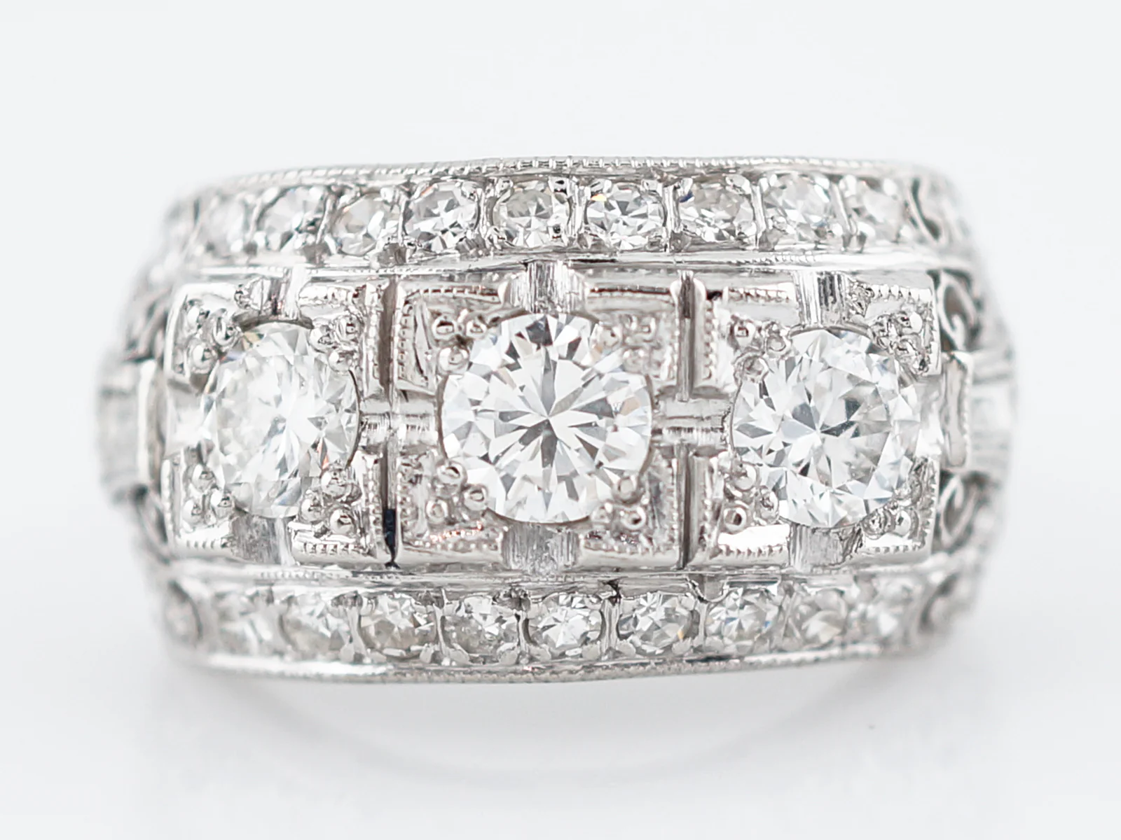 Antique Right Hand Ring Art Deco .48 Round Brilliant Cut Diamond in Platinum