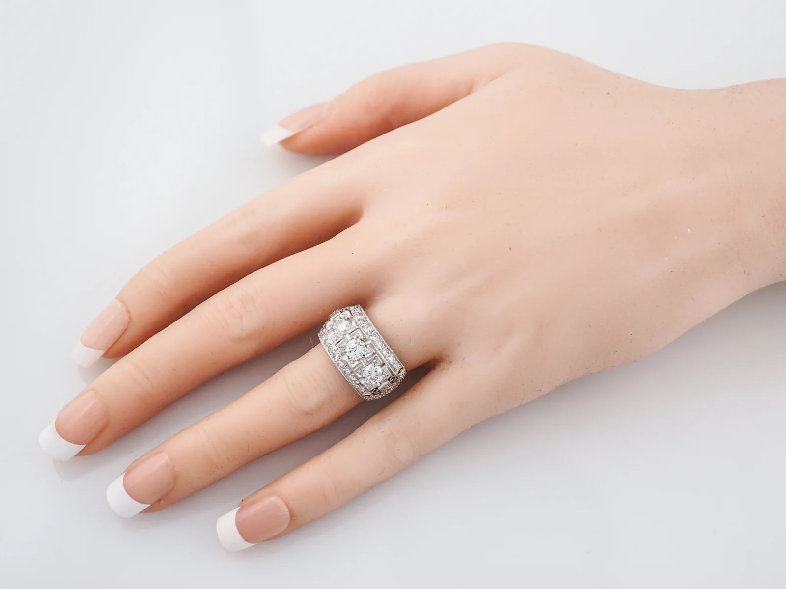 Antique Right Hand Ring Art Deco .48 Round Brilliant Cut Diamond in Platinum - Image 7