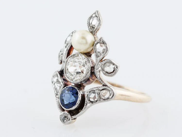 Antique Right Hand Ring Edwardian .50 Old Mine Cut Diamond in Platinum & 18k Yellow Gold - Image 2