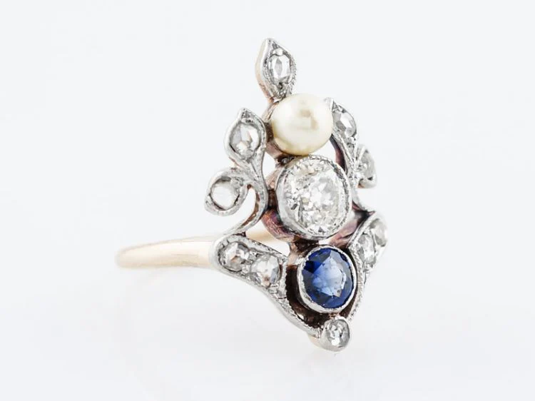 Antique Right Hand Ring Edwardian .50 Old Mine Cut Diamond in Platinum & 18k Yellow Gold - Image 3
