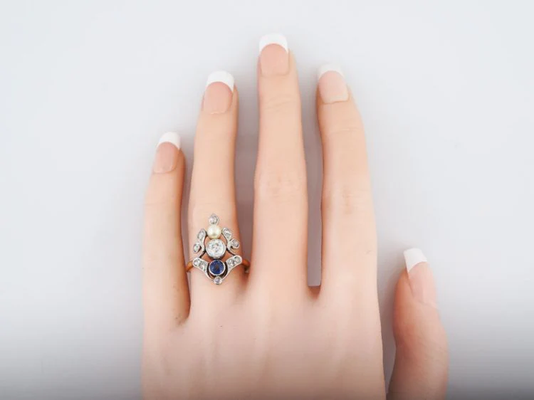 Antique Right Hand Ring Edwardian .50 Old Mine Cut Diamond in Platinum & 18k Yellow Gold - Image 5
