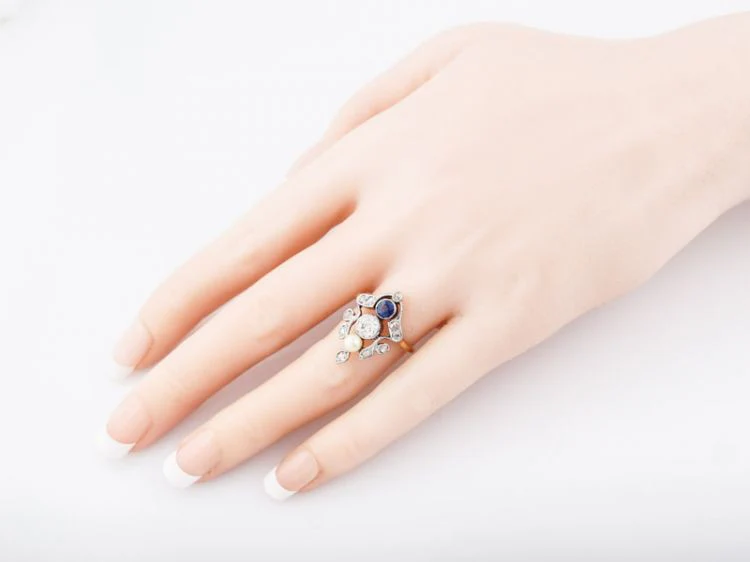 Antique Right Hand Ring Edwardian .50 Old Mine Cut Diamond in Platinum & 18k Yellow Gold - Image 6