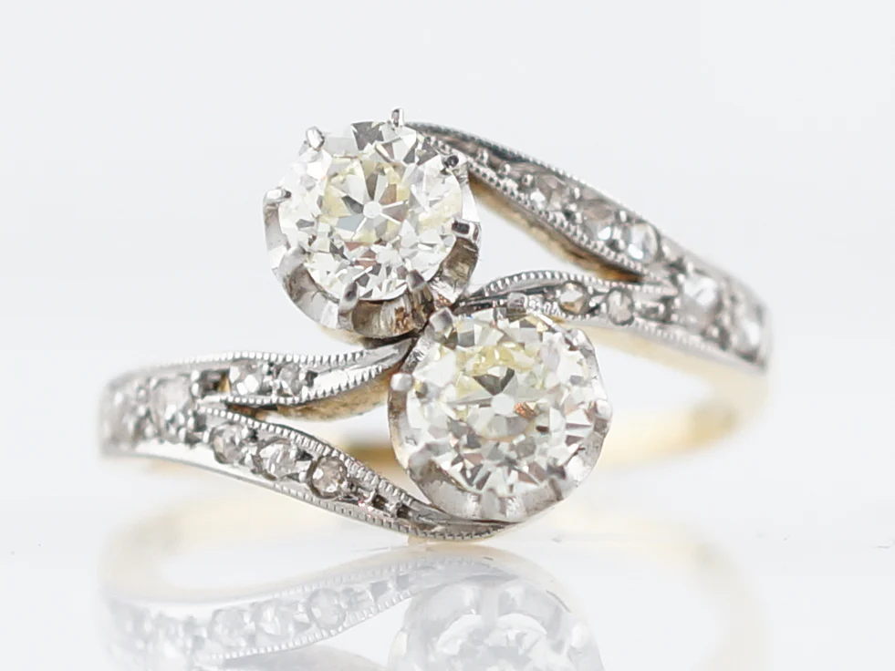 ***RTV***Antique Right Hand Ring Edwardian .76 Old Mine Cut Diamonds in Platinum & 18K Yellow Gold - Image 2
