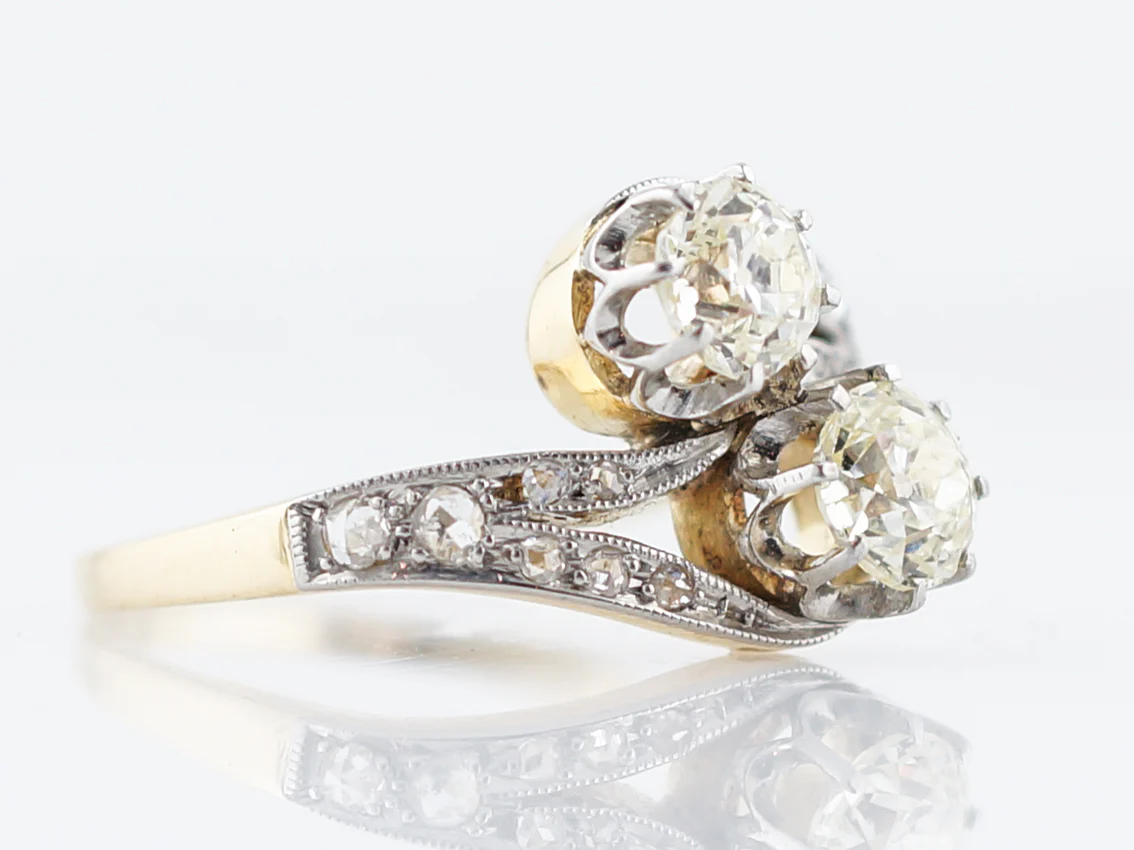 ***RTV***Antique Right Hand Ring Edwardian .76 Old Mine Cut Diamonds in Platinum & 18K Yellow Gold - Image 4